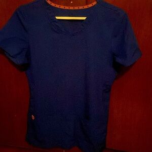 Women’s Small Heart Soul Galaxy Blue Scrub Top